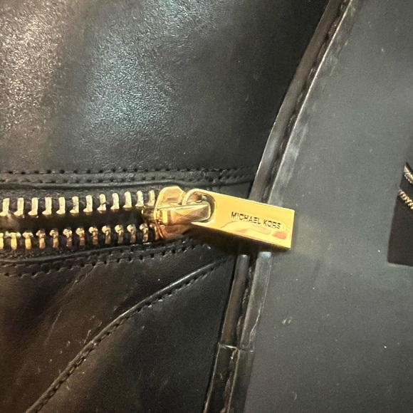 Michael Kors Black Leather  Combat Boots with Gold Accents - Picture 7 of 9